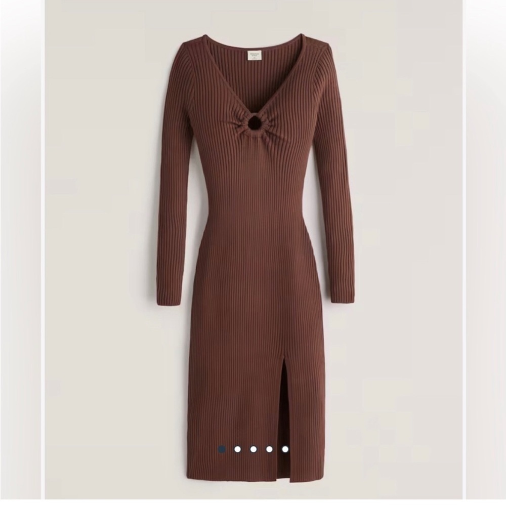 Abercrombie & Fitch Ribbed Knit Midi Dress in Brown